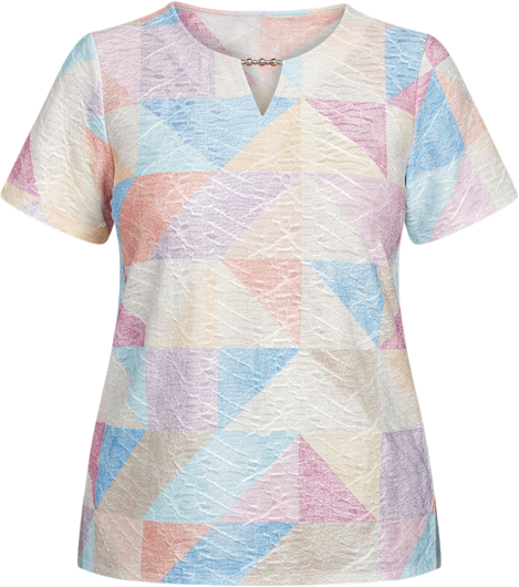 Women's Keyhole Geometric Patchwork Top