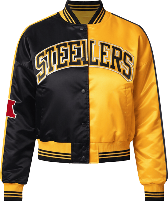 Women's Black/Gold Pittsburgh Steelers Zone Blitz Cropped Full-Snap Satin Jacket