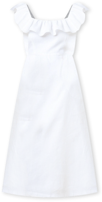 Women's Linen Ruffle Collar Midi Dress