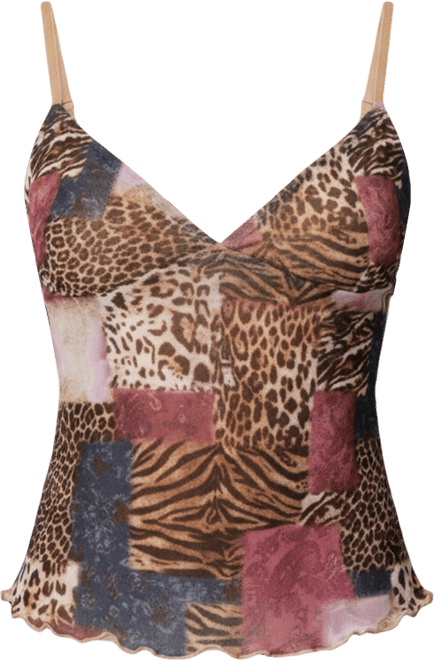 Womens Mixed Animal Print Mesh Tank Top