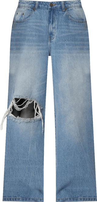 Womens Distressed Low Rise Baggy Jeans