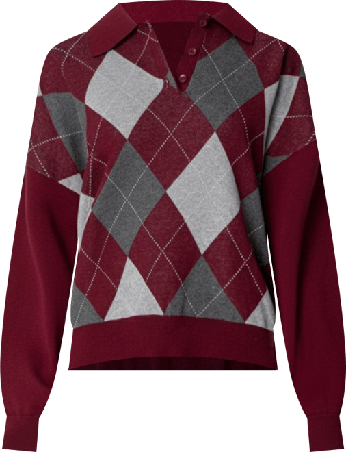 Women's Argyle Oversized Polo Sweater