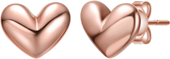 Minimalist Heart Stud Earrings in White Gold Plated, 14K Gold Plated, or 18K Rose Gold Plated