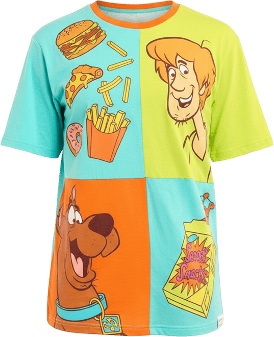 Men's and Women's Blue/Green Scooby-Doo Munchies Color Block T-Shirt