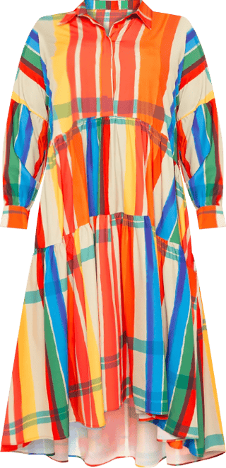 Women's Plus Size Plaid Puff Sleeve Tiered Shirt Dress