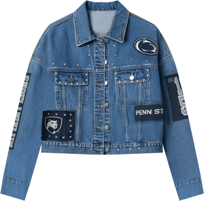 Women's Denim Penn State Nittany Lions Game Ball Patches and Studs Full-Button Jacket