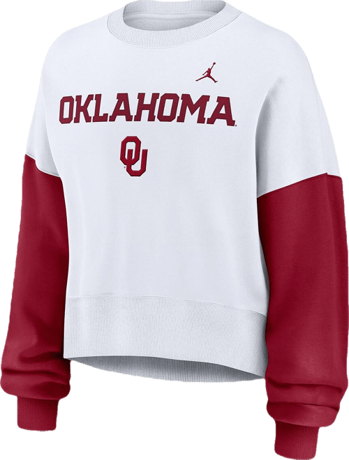 Women's White Oklahoma Sooners Color-Block Oversized Cropped Pullover Sweatshirt