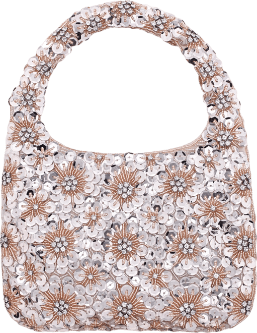 Floral Patterned Sequin Hobo Bag