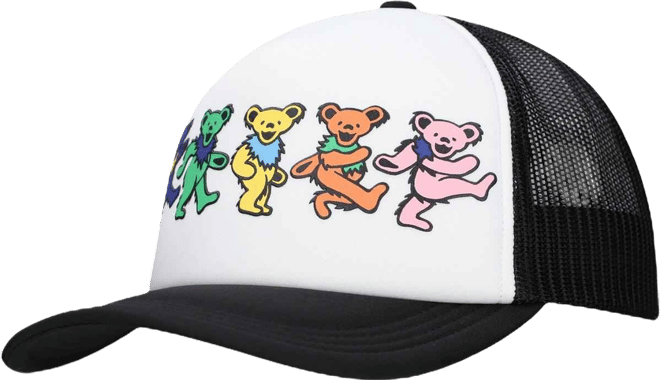 Men's and Women's White/Black The Grateful Dead Dancing Bears Foam Trucker Adjustable Hat