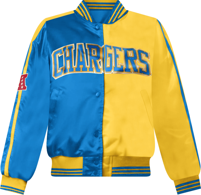 Women's Powder Blue/Gold Los Angeles Chargers Zone Blitz Cropped Full-Snap Satin Jacket