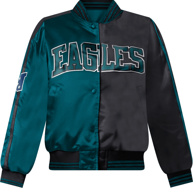 Women's Midnight Green/Black Philadelphia Eagles Zone Blitz Cropped Full-Snap Satin Jacket
