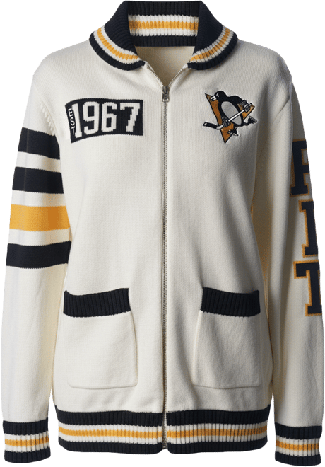 Men's and Women's Cream Pittsburgh Penguins Jacquard Full-Zip Sweater