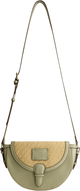 Raffia/Pu Crossbody Flap Bag