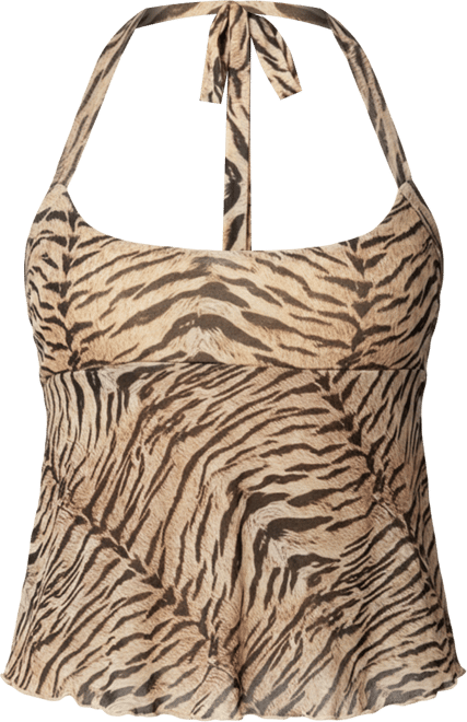 Womens Tiger Printed Mesh Babydoll Top