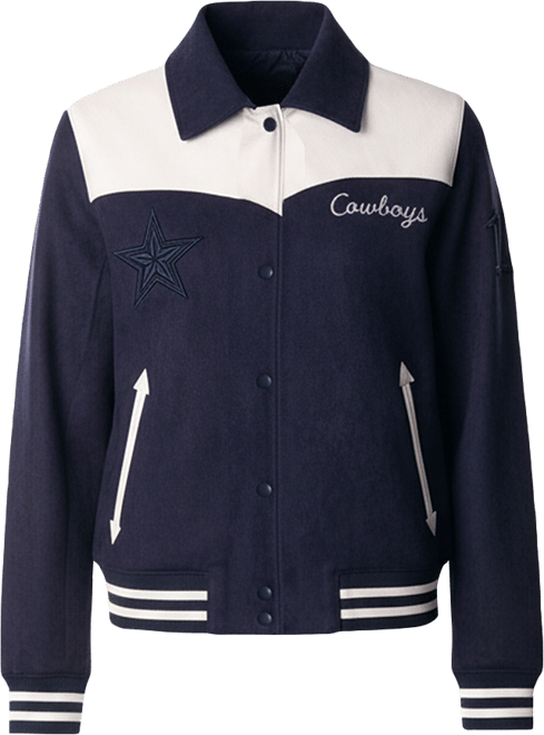 Women's Navy Dallas Cowboys Suede Full-Snap Bomber Jacket