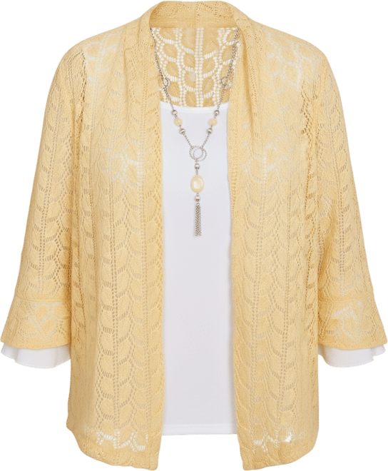 Women's Dress Code Two in One Pointelle Knit Top with Necklace