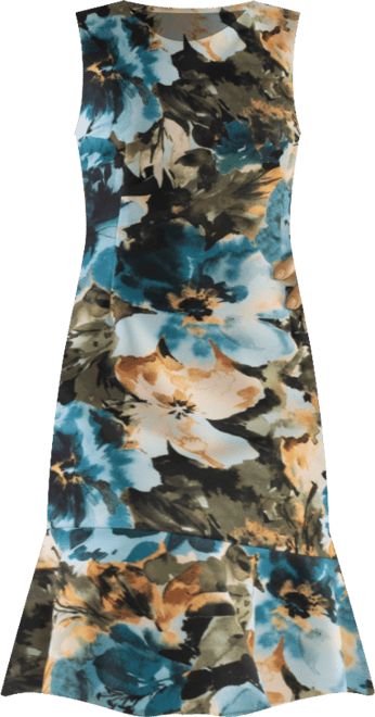 Women's Floral-Print Flounce-Hem Sheath Dress