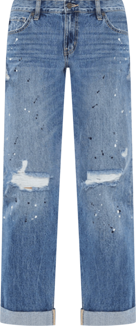 Women's Paint Effect Mid Rise Boyfriend Jeans