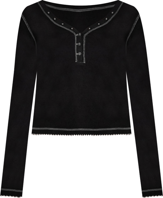 Womens Yael Contrast Stitch Henley Top