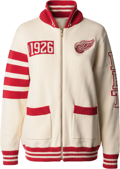Men's and Women's Cream Detroit Red Wings Jacquard Full-Zip Sweater