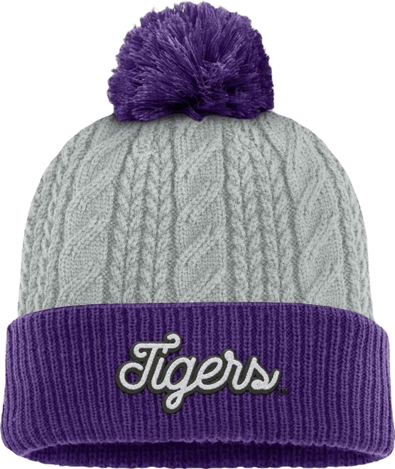 Women's Gray/Purple Lsu Tigers Becca Cuffed Knit Hat with Pom