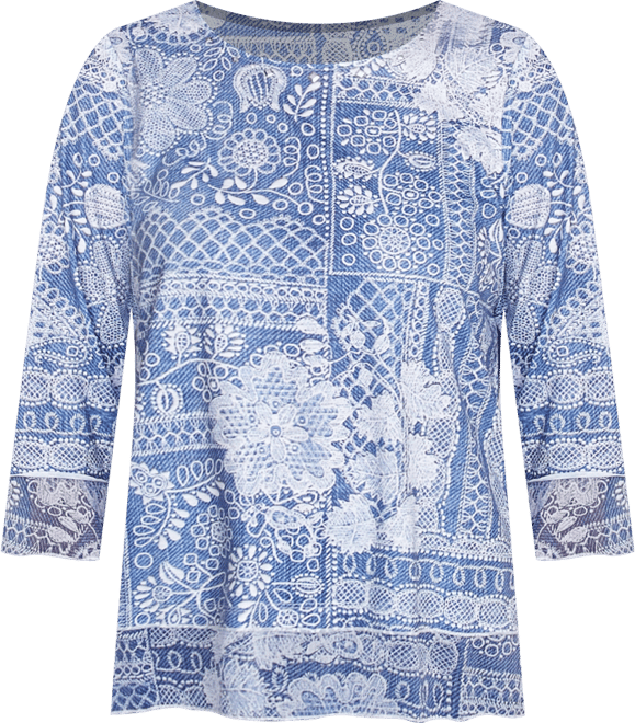 Women's Flower Power Lacey Floral Patchwork Crew Neck Top