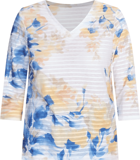 Women's Flower Power Floral Textured V-Neck Top