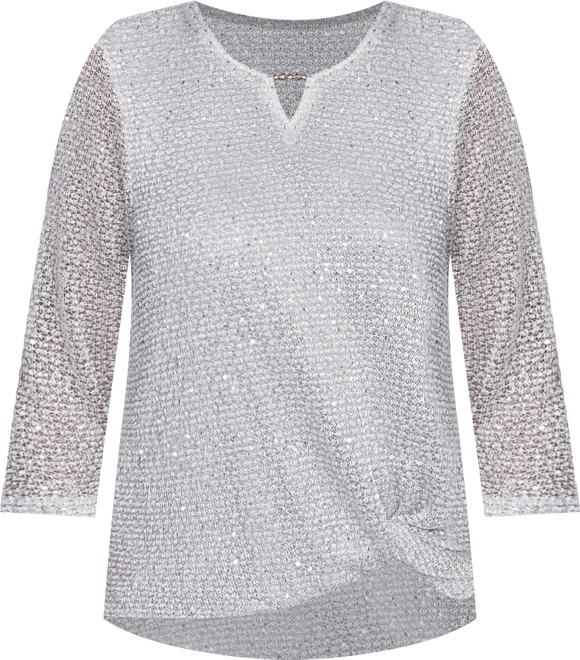 Women's Estate of Mind Sequin Beaded Split Neck Top