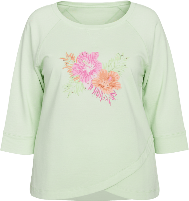 Plus Size Hibiscus Print 3/4 Sleeve Top