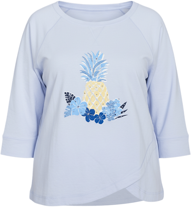 Plus Size Making Waves Pineapple Printed 3/4 Sleeve Top