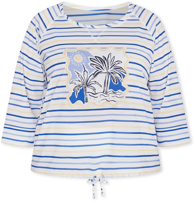 Plus Size Making Waves Beach Scene Drawstring 3/4 Sleeve Top