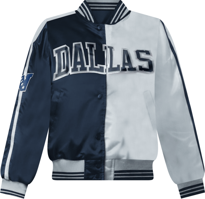 Women's Navy/Silver Dallas Cowboys Zone Blitz Cropped Full-Snap Satin Jacket