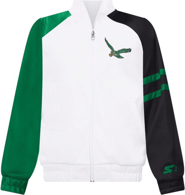 Women's White Philadelphia Eagles Curve Ball Raglan Full-Zip Track Jacket