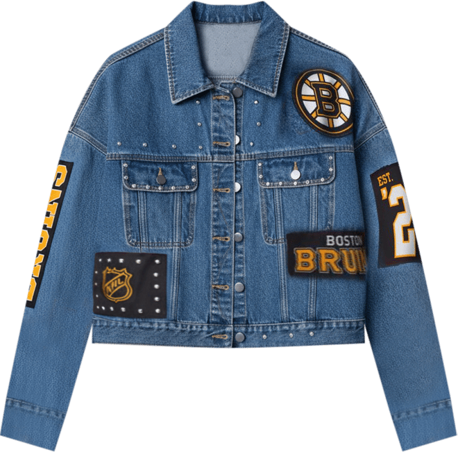 Women's Boston Bruins Game Ball Cropped Button-Up Denim Jacket