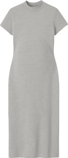 Maternity Mock Neck Short Sleeve Ribbed Midi Dress