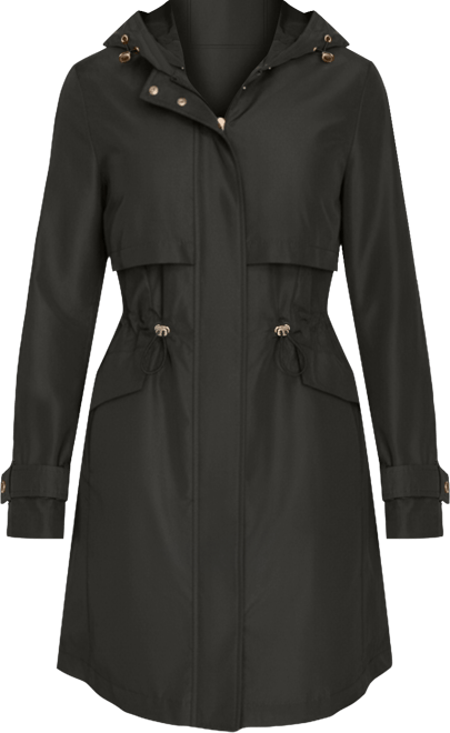 Women's 38” Zip Up Trench Coat W Set-In Hood