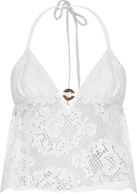 Womens Sheer Crochet Babydoll Halter Top