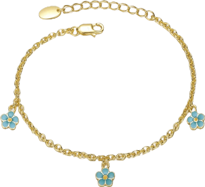 Sterling Silver 14K Gold Plated with Colored Enamel Daisy Charm Bracelet