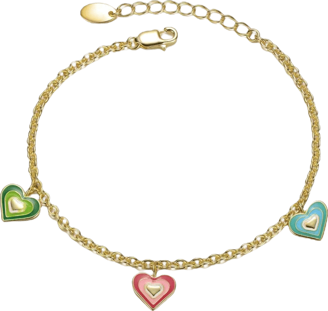 Sterling Silver 14K Gold Plated with Multi Color Enamel Halo Heart Charm Bracelet