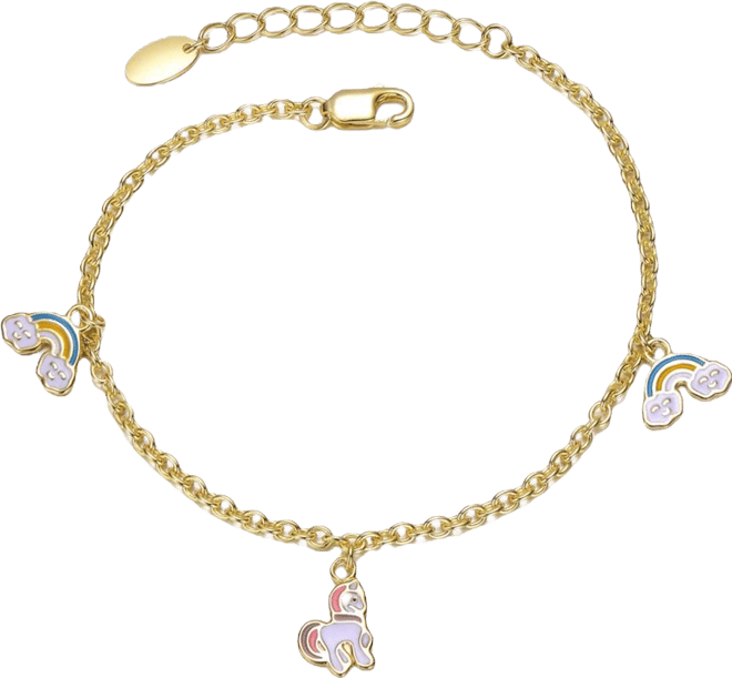Sterling Silver 14K Gold Plated with Rainbow and Horse Charm Bracelet