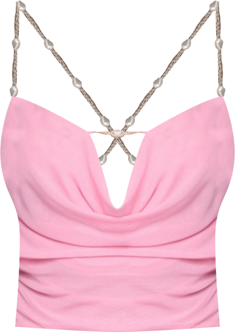 Women's Beaded Deep Cowl Neck Backless Top