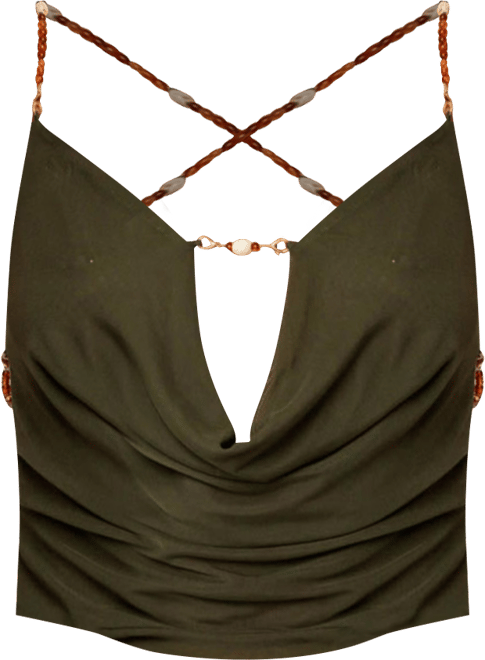 Women's Beaded Deep Cowl Neck Backless Top