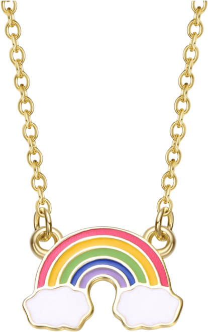 Sterling Silver 14K Gold Plated with Rainbow Enamel Pendant Necklace