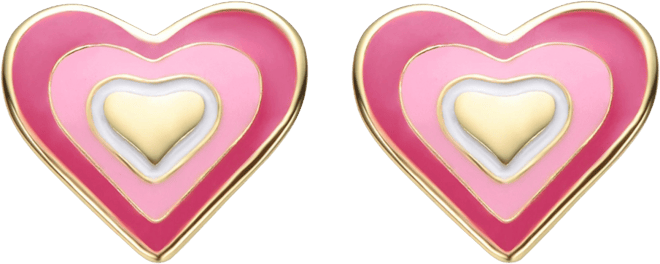 Sterling Silver 14K Gold Plated 8MM Colored Enamel Heart Stud Earrings