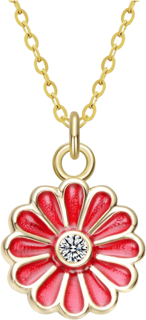 Sterling Silver 14k Gold Plated Colored Enamel and Cubic Zirconia Flower Pendant Necklace
