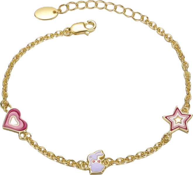 Sterling Silver 14K Gold Plated with Heart, Star, and Bunny Charm Bracelet