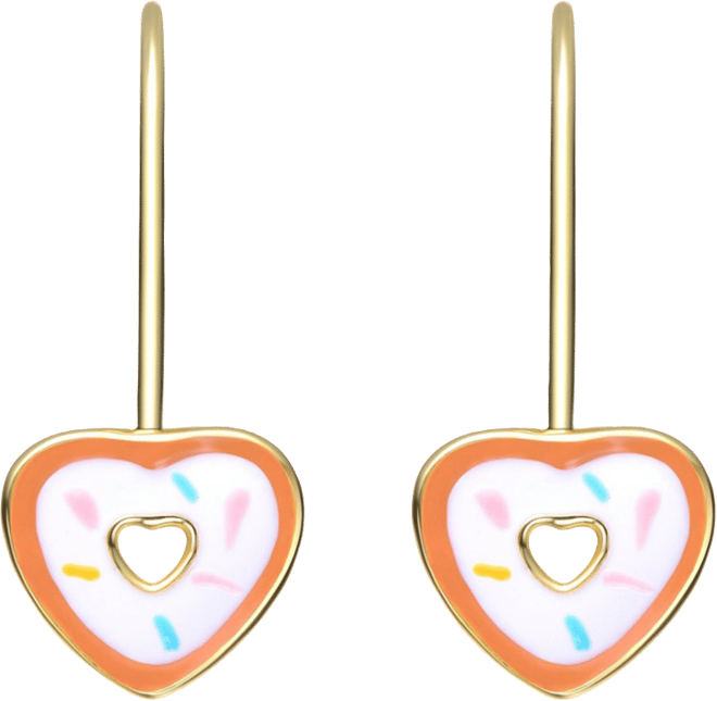 Sterling Silver 14K Gold Plated with Multi Colored Enamel Heart Donut Earrings