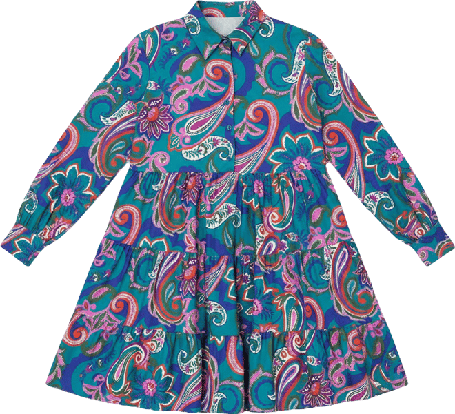 Plus Size Floral Long Sleeve Tiered Shirt Dress