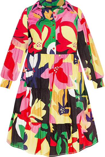 Plus Size Floral Long Sleeve Tiered Shirt Dress
