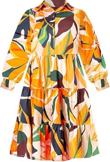 Plus Size Floral Long Sleeve Tiered Shirt Dress